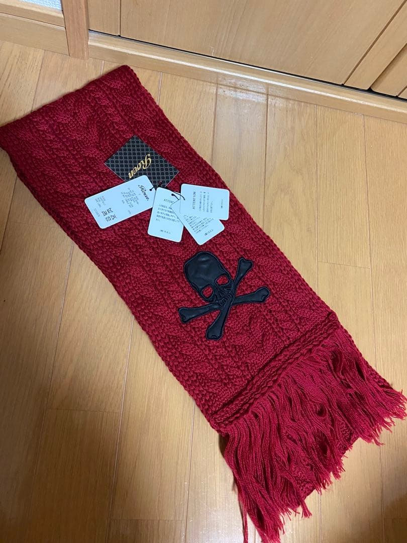 Roenスカルアップリケウールマフラー赤