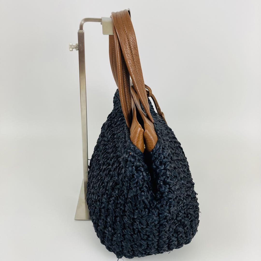 【美品】FURLA フルラ ハンドバッグ かごバッグ ネイビー 夏