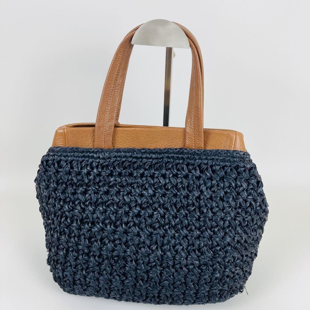 【美品】FURLA フルラ ハンドバッグ かごバッグ ネイビー 夏