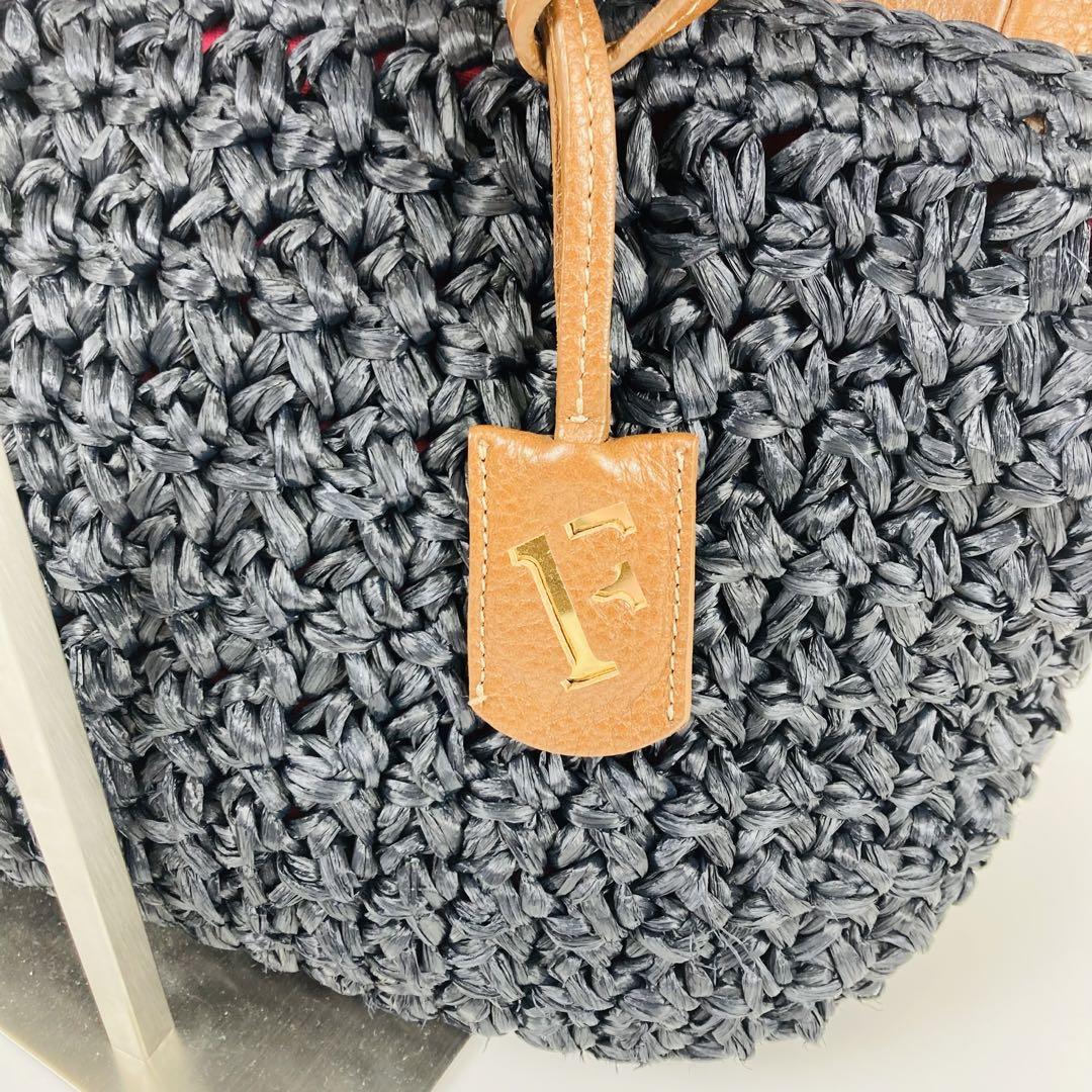 【美品】FURLA フルラ ハンドバッグ かごバッグ ネイビー 夏