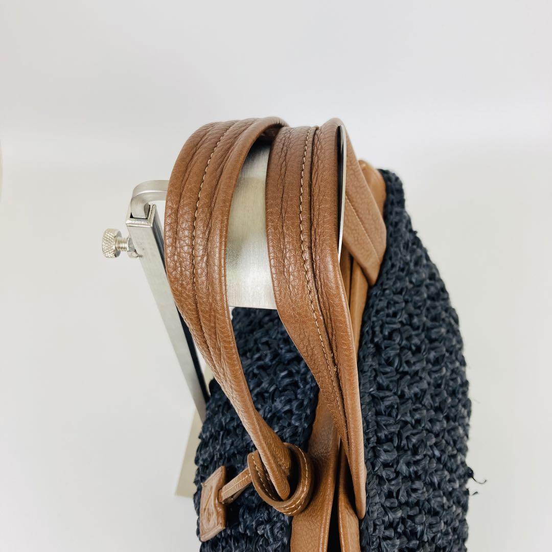 【美品】FURLA フルラ ハンドバッグ かごバッグ ネイビー 夏