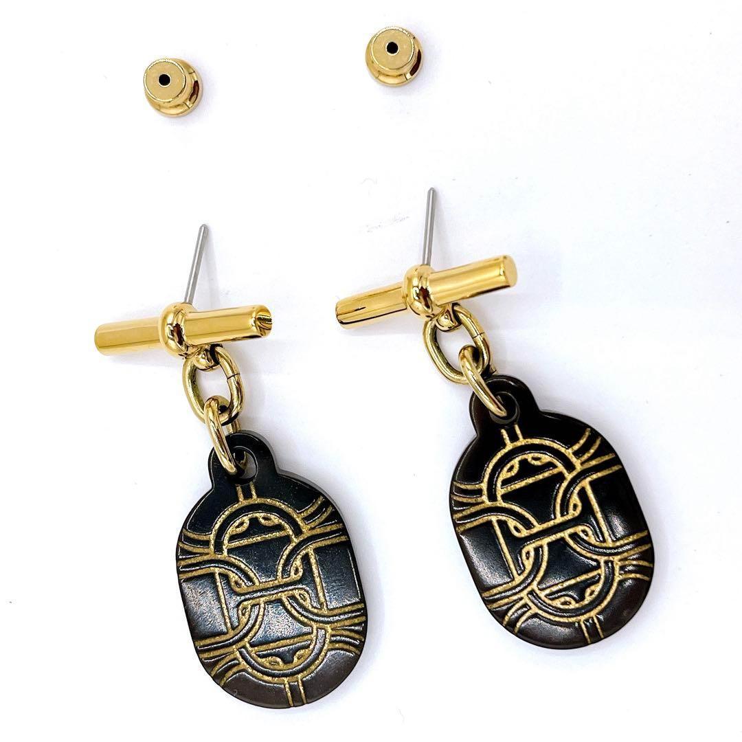 ◇エルメス◇ シュル メール ピアス バッファローホーン シェーヌダンクル GD HERMES - ◇エルメス◇ シュル メール ピアス バッファロー