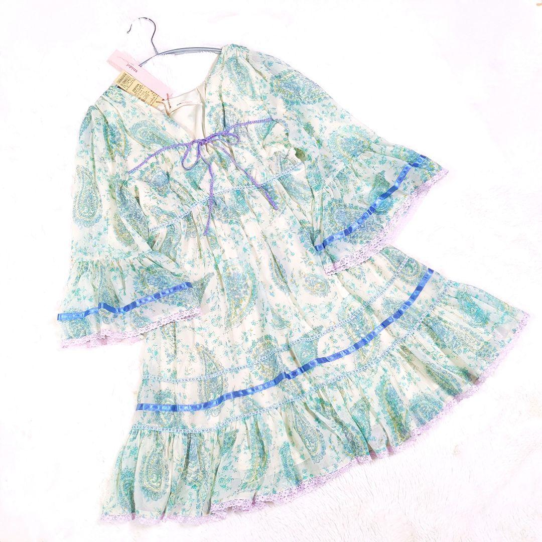 新品タグ付★snidel フリルシフォンミニワンピース ペイズリー Fサイズ 新品タグ付☆snidel フリルシフォンミニワンピース ペイズリー F