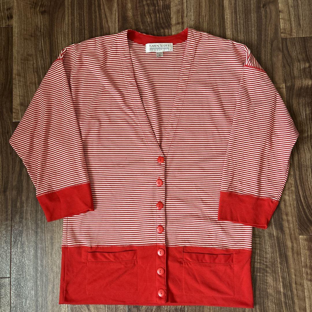 90s usa 古着 Karen Scott ボーダー カーディガン ビンテージ