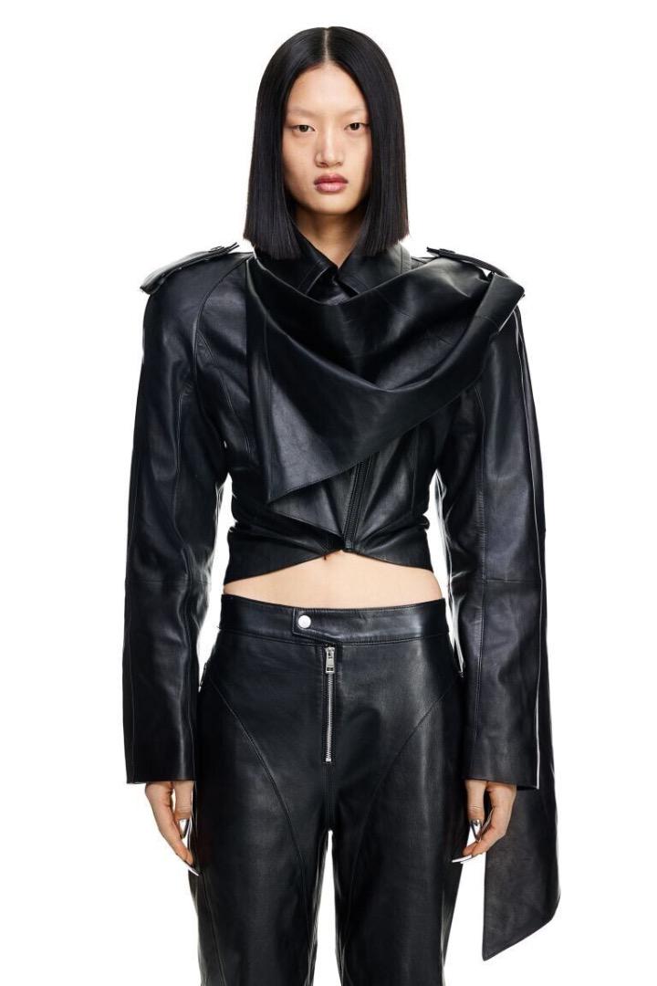 人気 ブランド チェック Mugler H&M リアルレザージャケット ライダースジャケット
