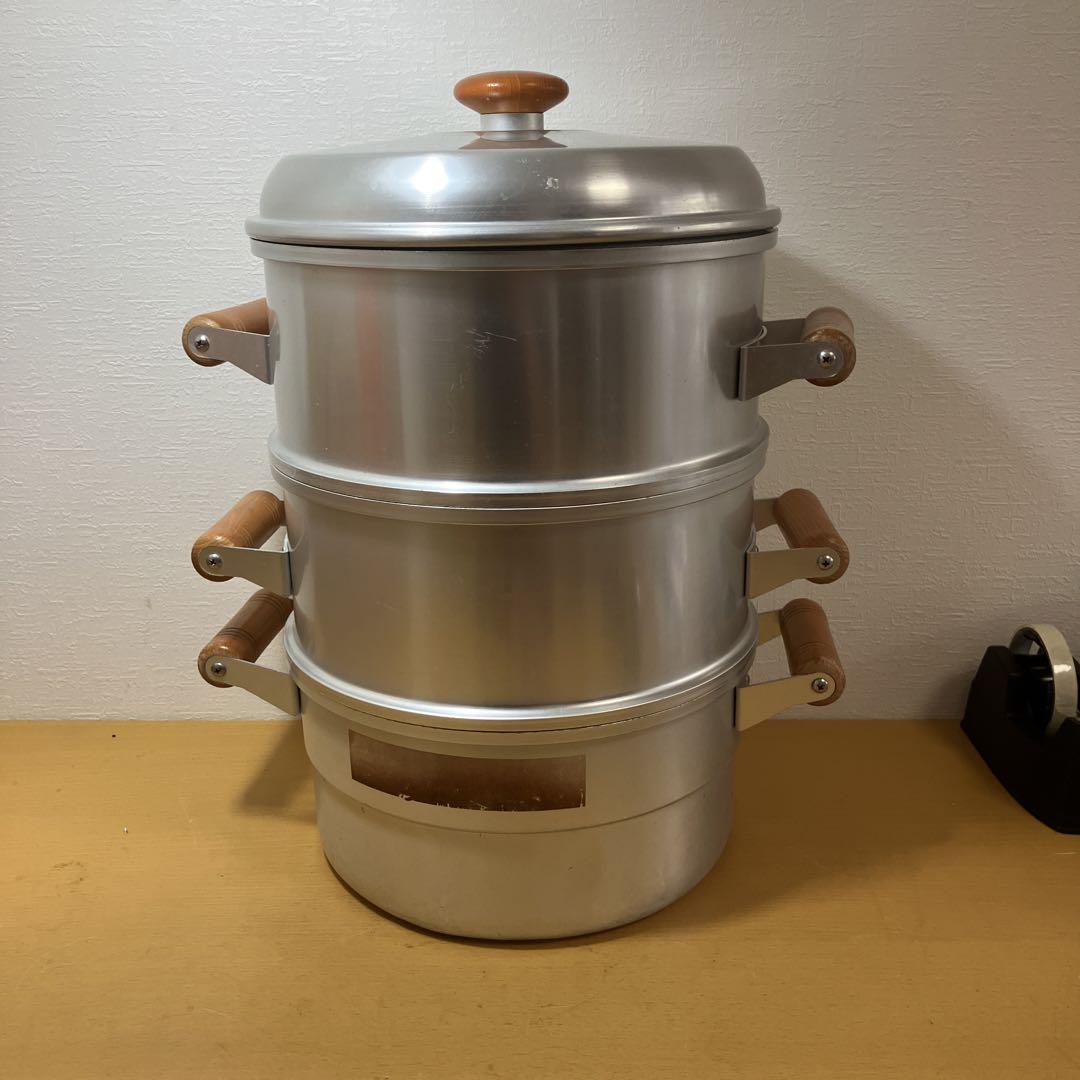 定番の中古商品 三協アルミ】セイロ 蒸篭 せいろ 蒸し器 調理器具 3段 28cm 調理器具
