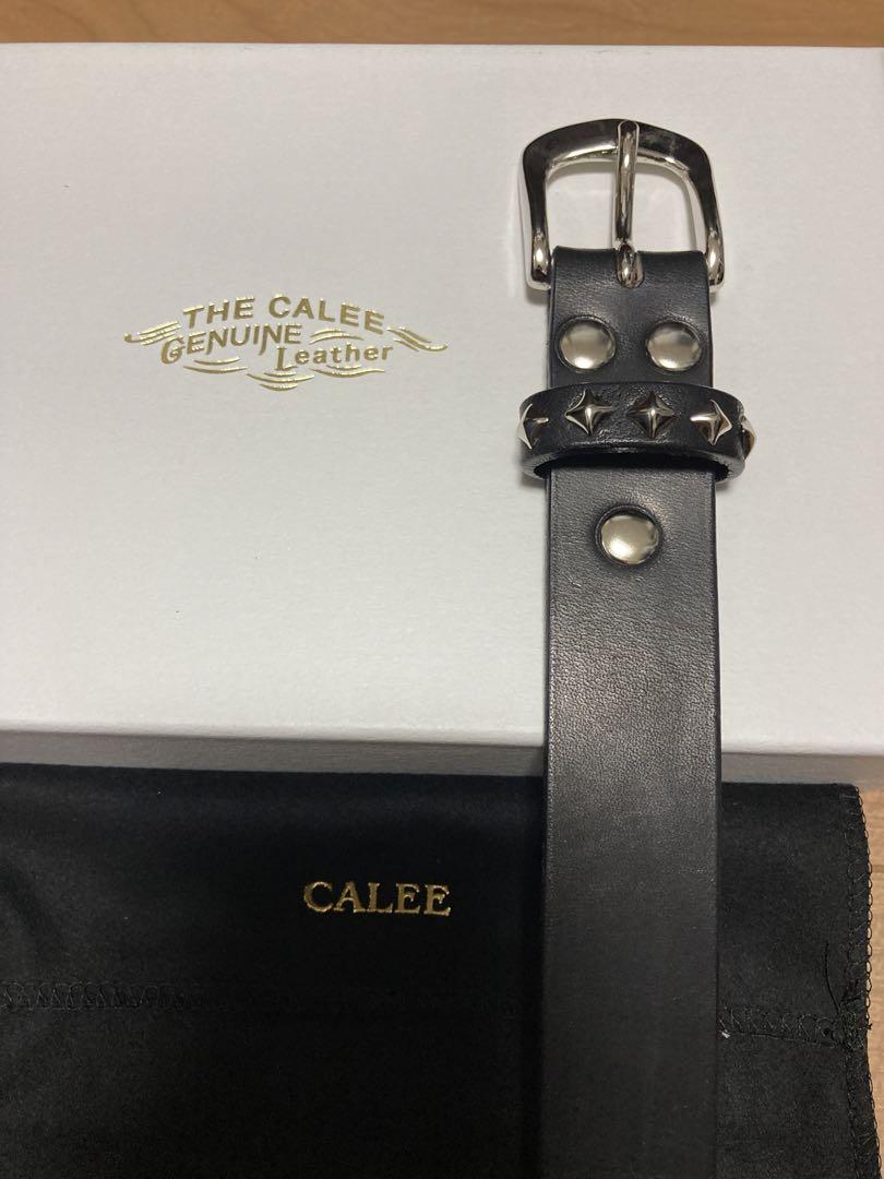 CALEE - STUDS LEATHER NARROW BELT (BLACK) / スタッズ レザー
