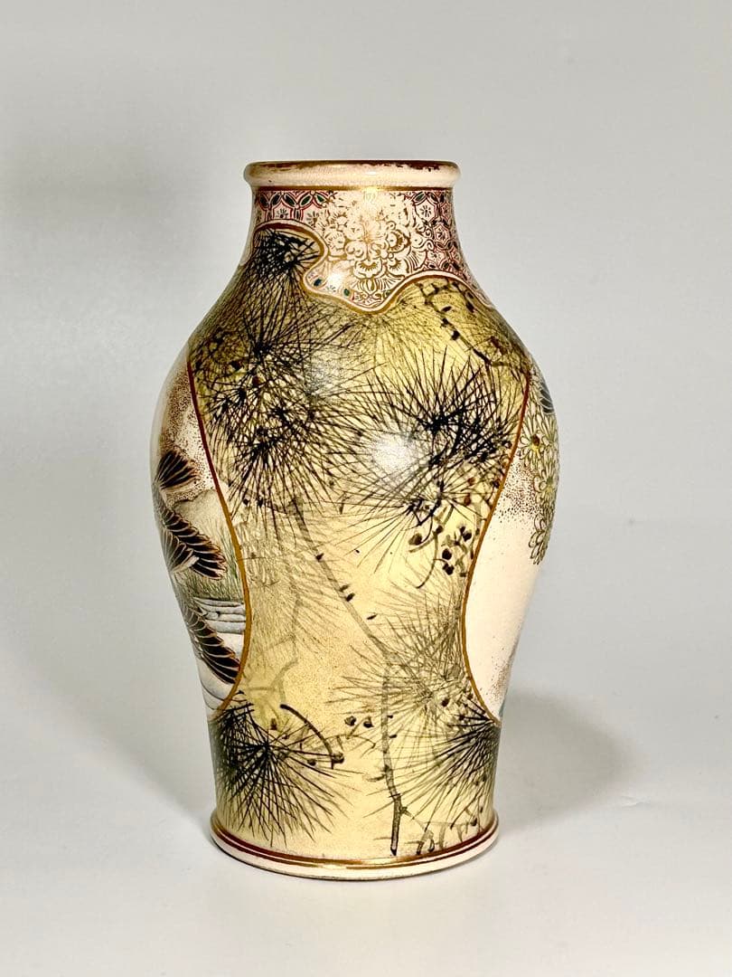 帯山 明治 京薩摩 花鳥文花瓶 錦光山 京焼 薩摩