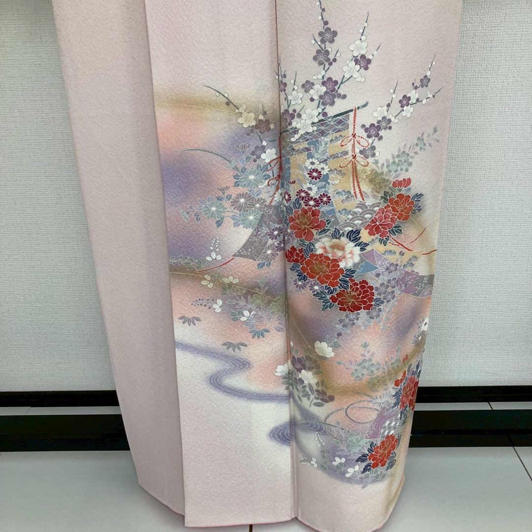 付下げ 上品な花模様 着物 正絹 紋なし 袷 広衿 RK-5176 最高ファッション - 京友禅 付下げ 美しい花模様に几帳 着物