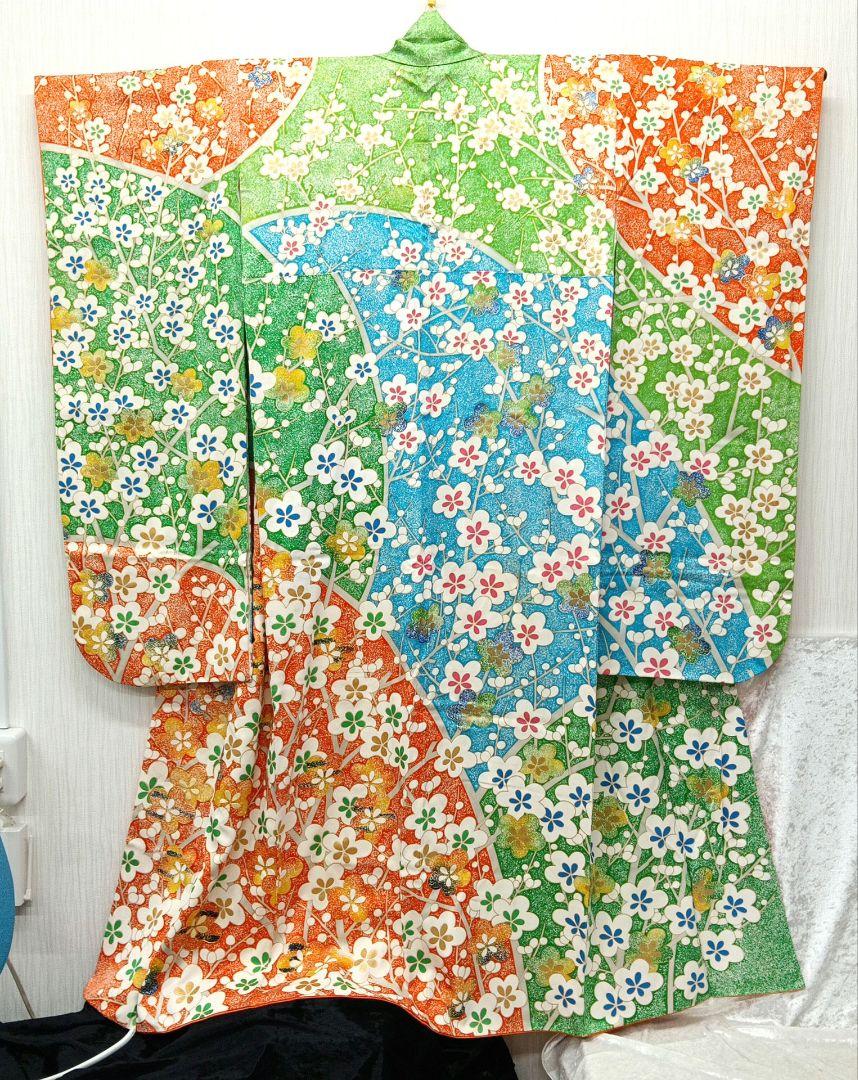 振袖 振り袖 ヴィンテージ 着物 和装 正絹 昭和レトロ 金彩 花柄 身丈156