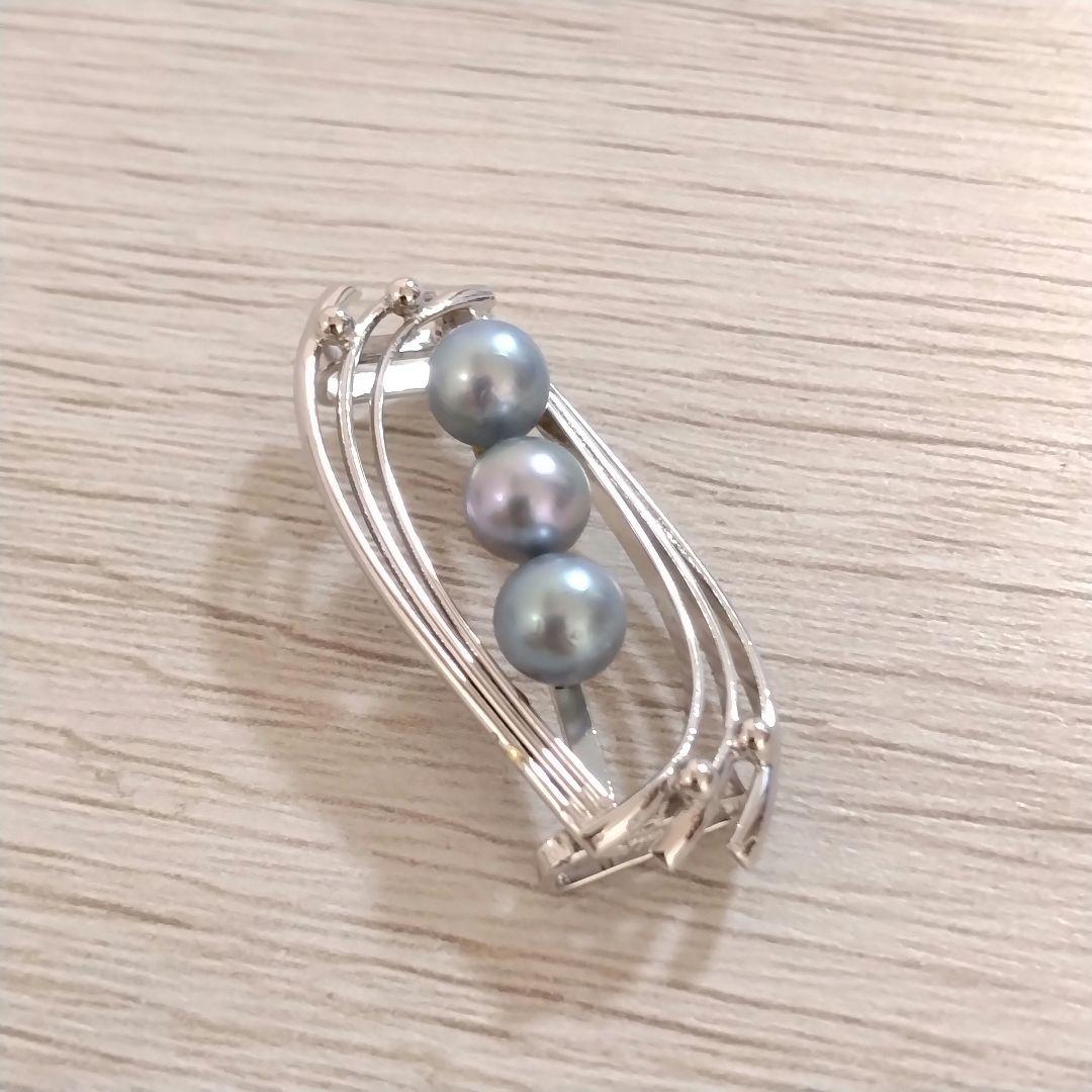 美品✨️ silver シルバー 銀製 パール 本真珠 ブルー 帯留め