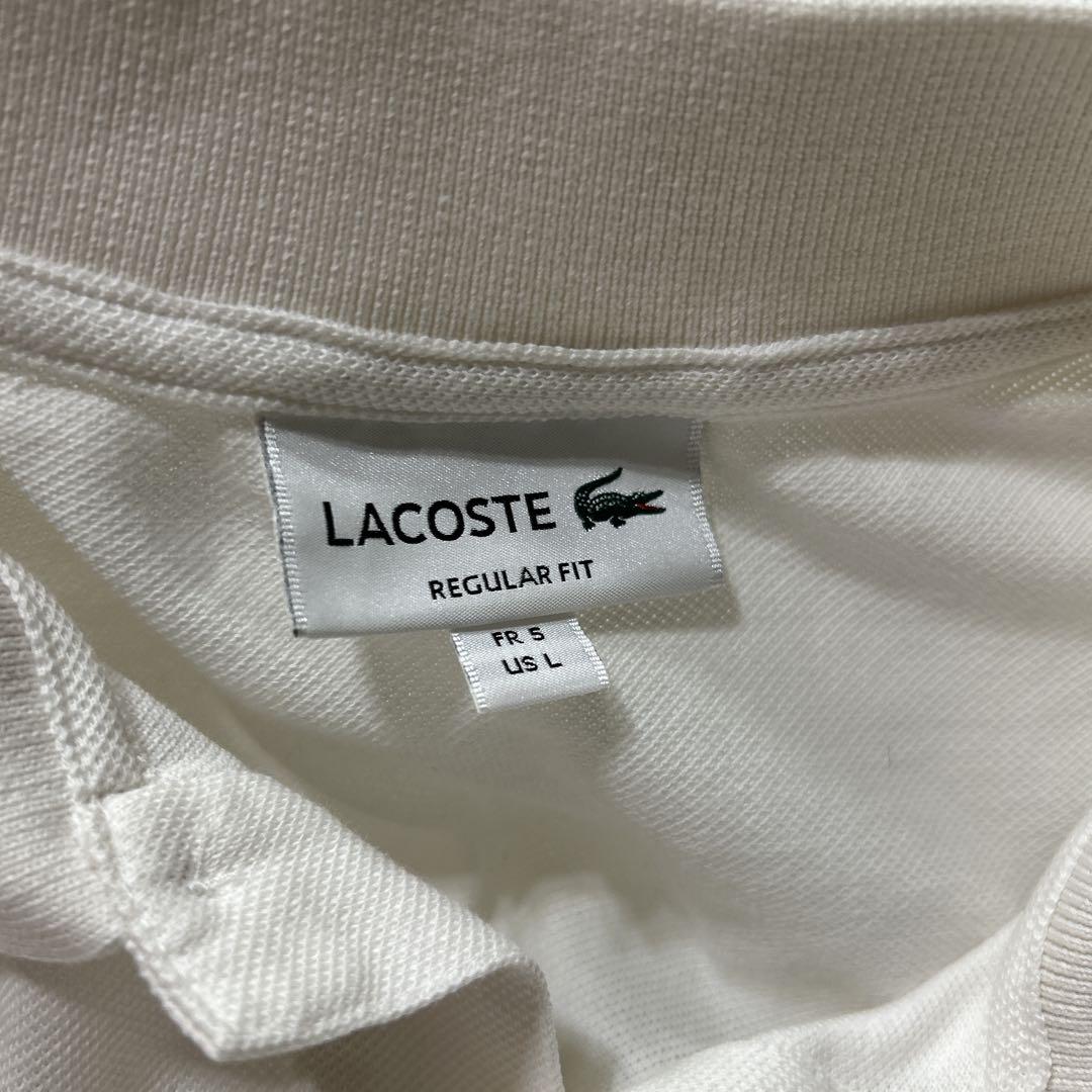 LACOSTE ラコステ　ワンポイントロゴ　デカロゴ　半袖ポロシャツ　白　L