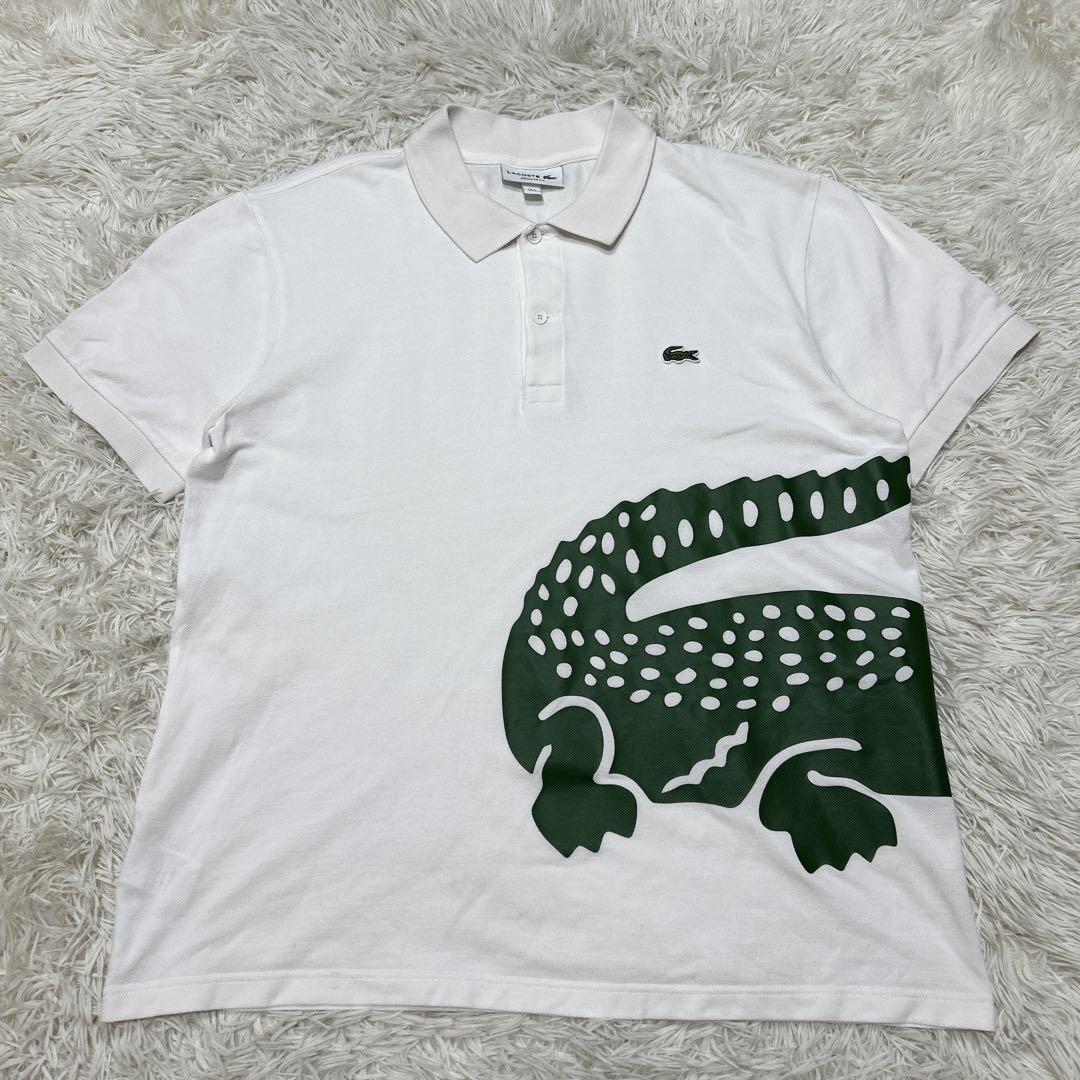LACOSTE ラコステ　ワンポイントロゴ　デカロゴ　半袖ポロシャツ　白　L