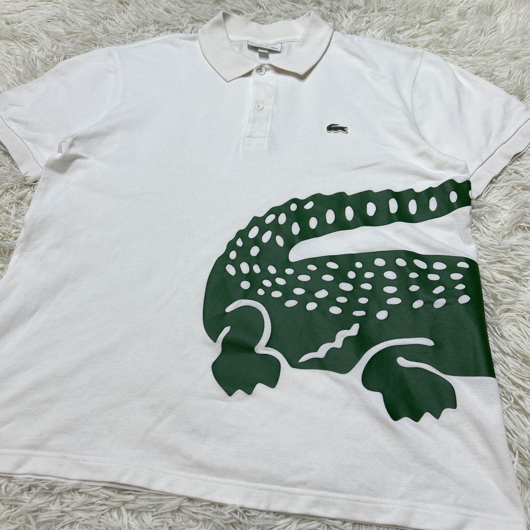 LACOSTE ラコステ　ワンポイントロゴ　デカロゴ　半袖ポロシャツ　白　L