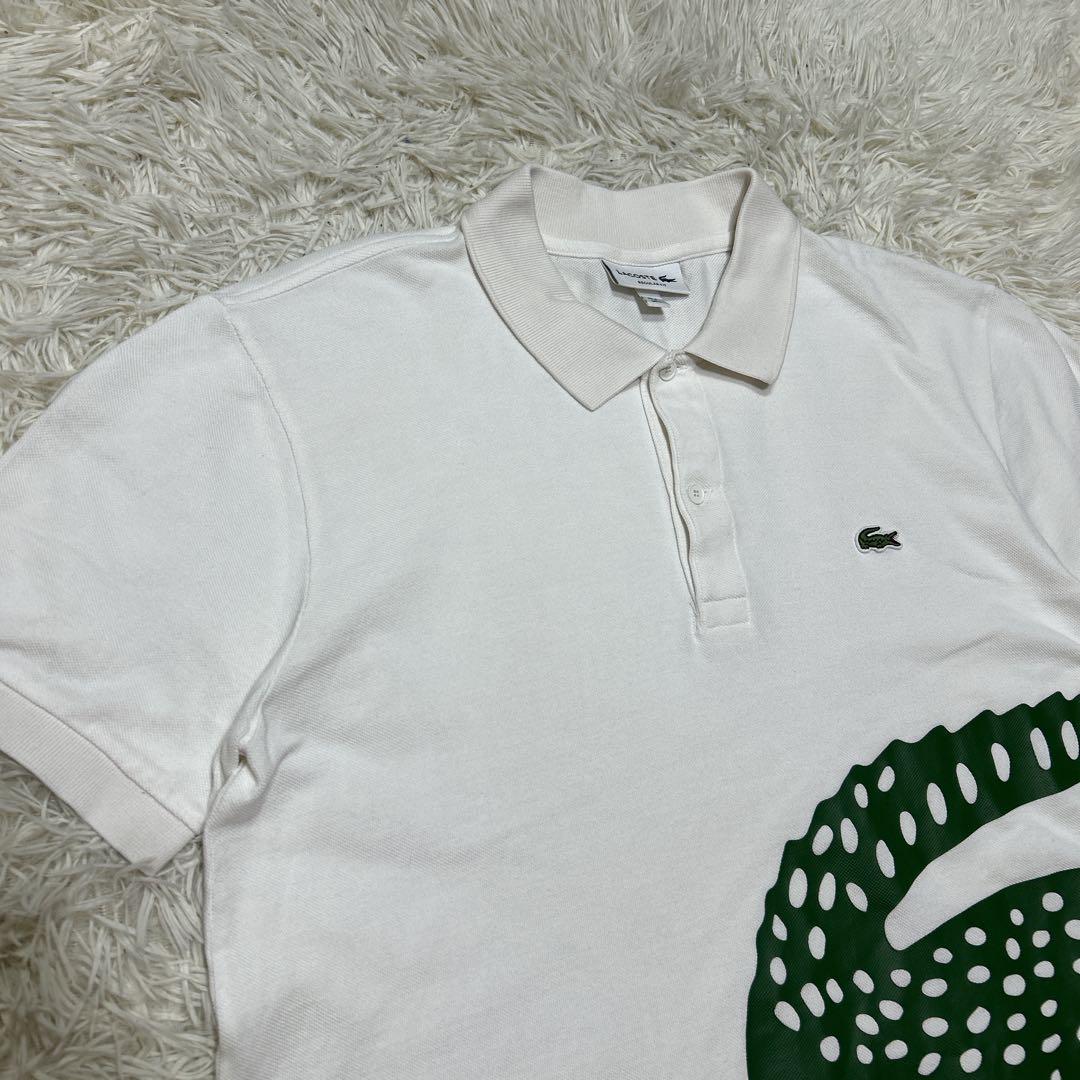 LACOSTE ラコステ　ワンポイントロゴ　デカロゴ　半袖ポロシャツ　白　L
