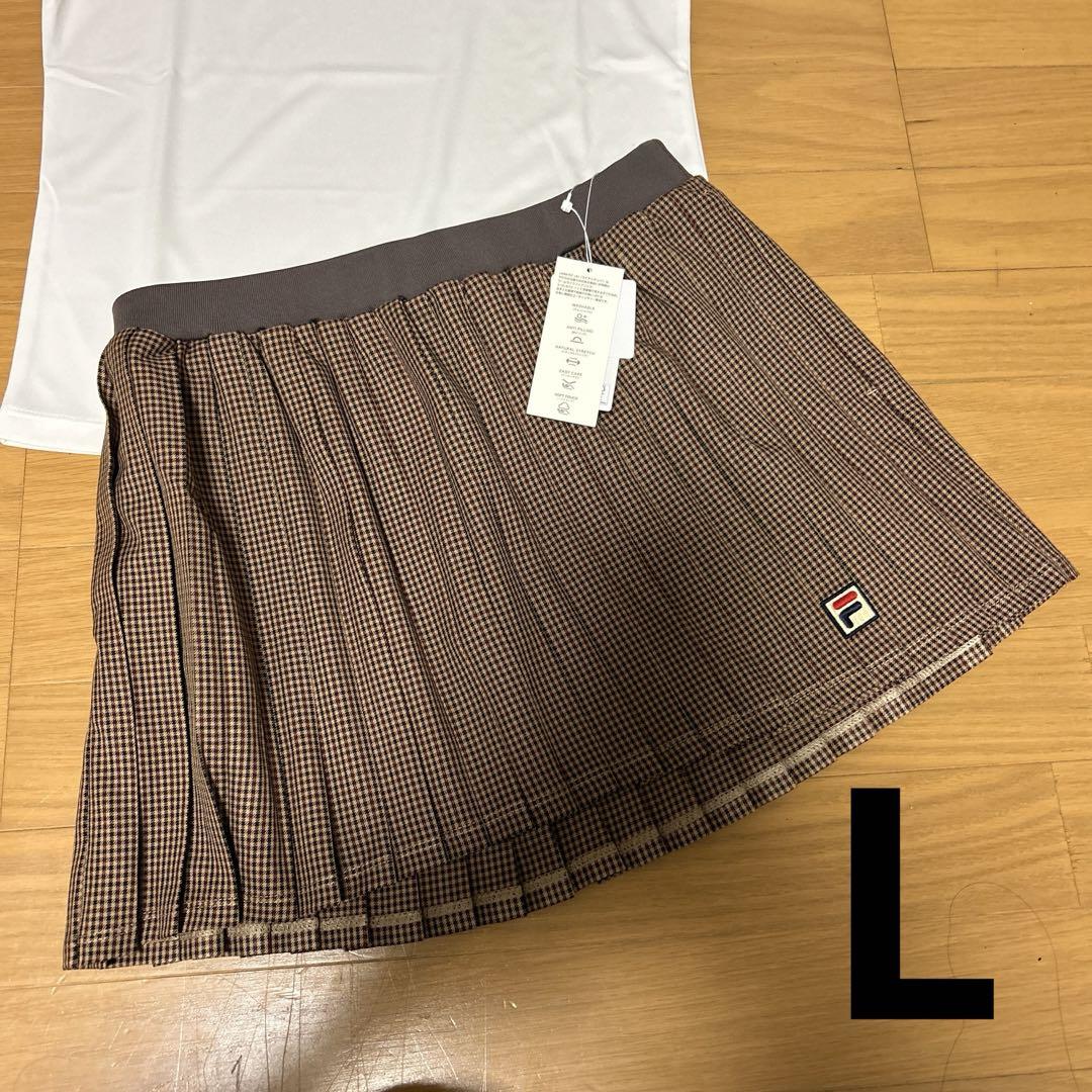 未使用 FILA ブラウン系チェック プリーツスカート L VL2969 ウェア