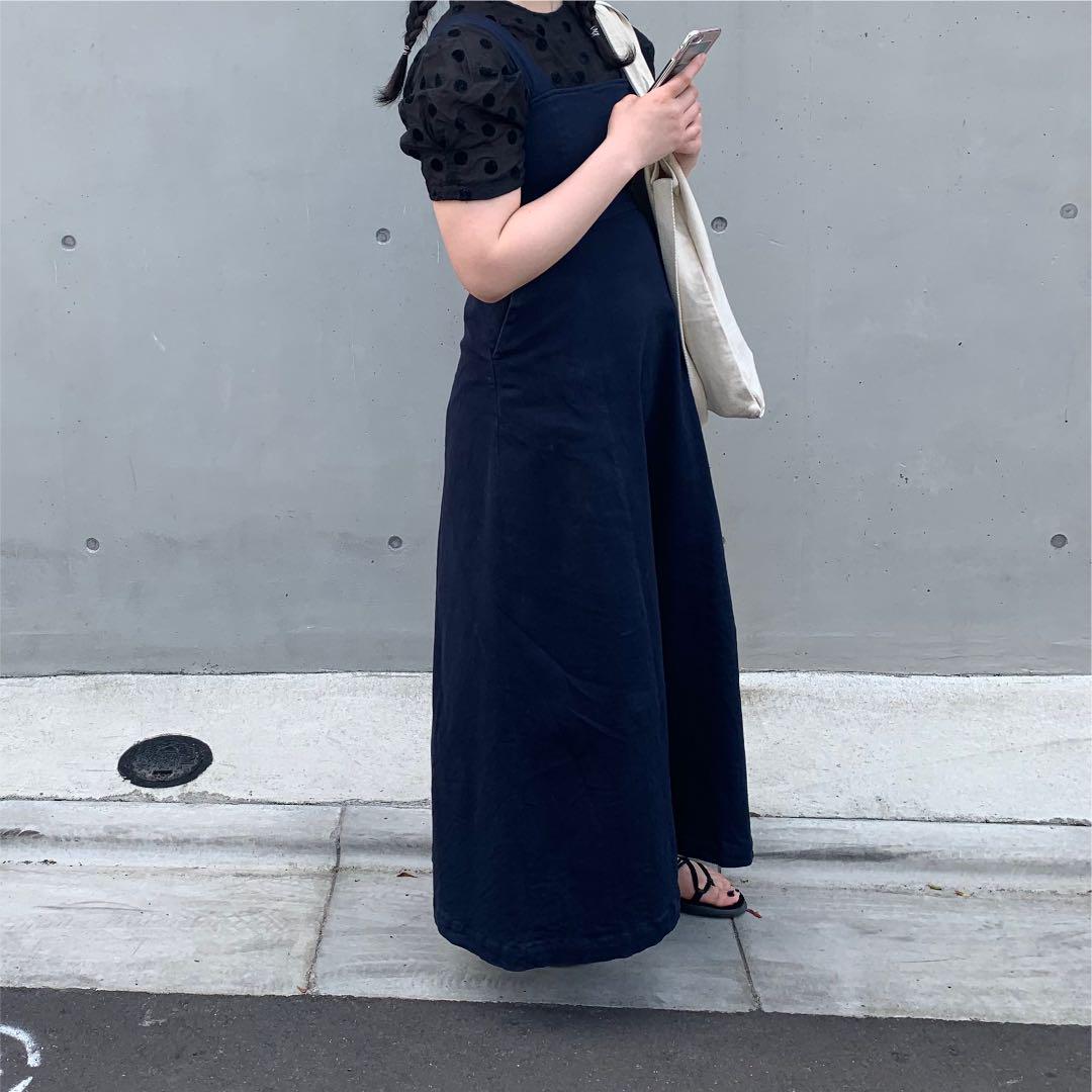 clane ワイドストラップワンピース ネイビー 正規通販ショップ情報 【美品】クラネ clane ワイドストラップ ワンピース サロペット/オーバーオール