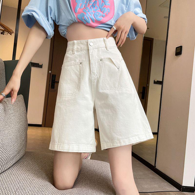 ホワイトデニム ハーフパンツ ハイウエスト