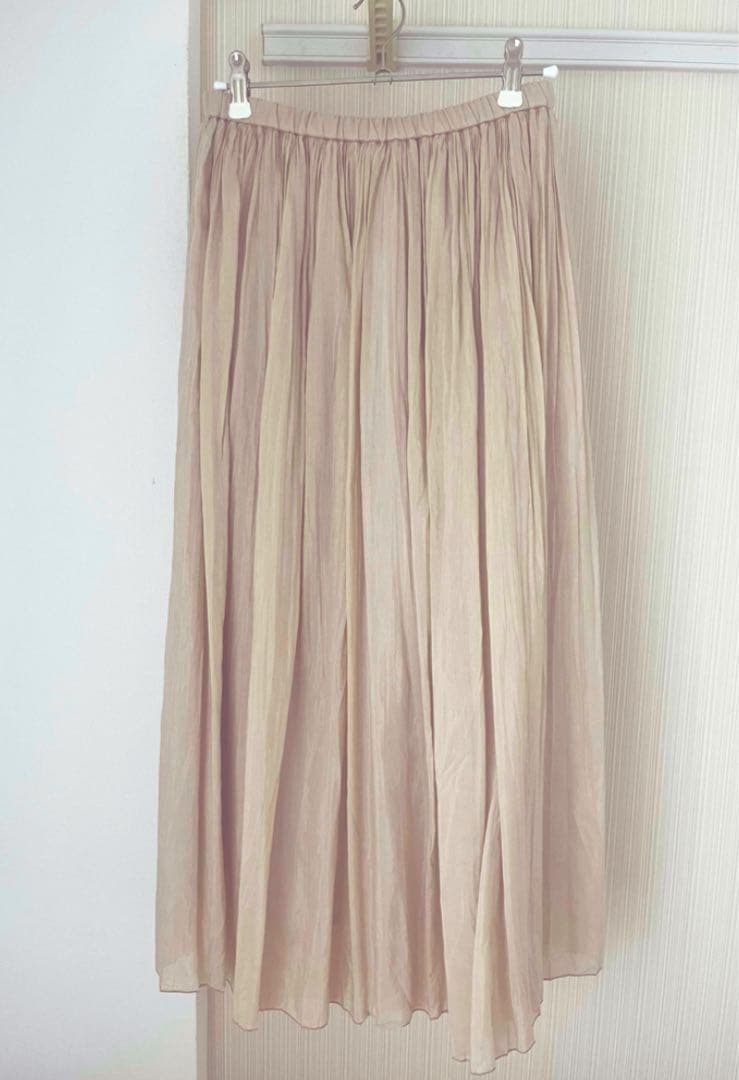 Whim Gazetteシルクローンフレア プリーツ スカートピンクベージュ F