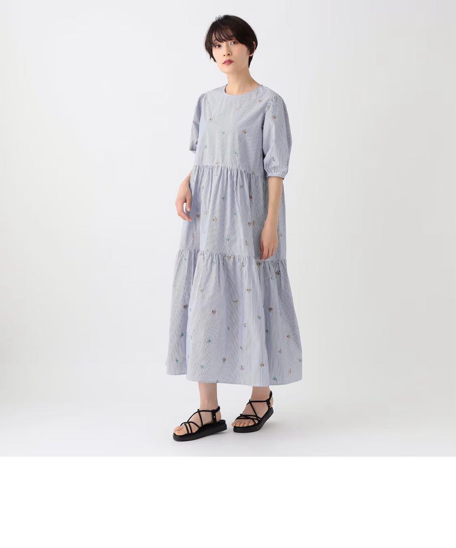 【新品】アフタヌーンティー　メゾンサジュー　ティアードワンピース　刺繍ストライプ