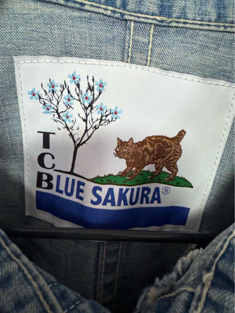 TCB ジーンズ BLUE SAKURA カバーオール 38 ダメージリペア加工
