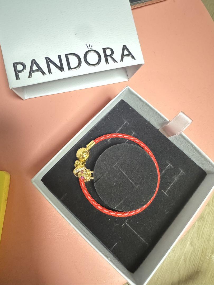 PANDORA 赤 レザー ブレスレット