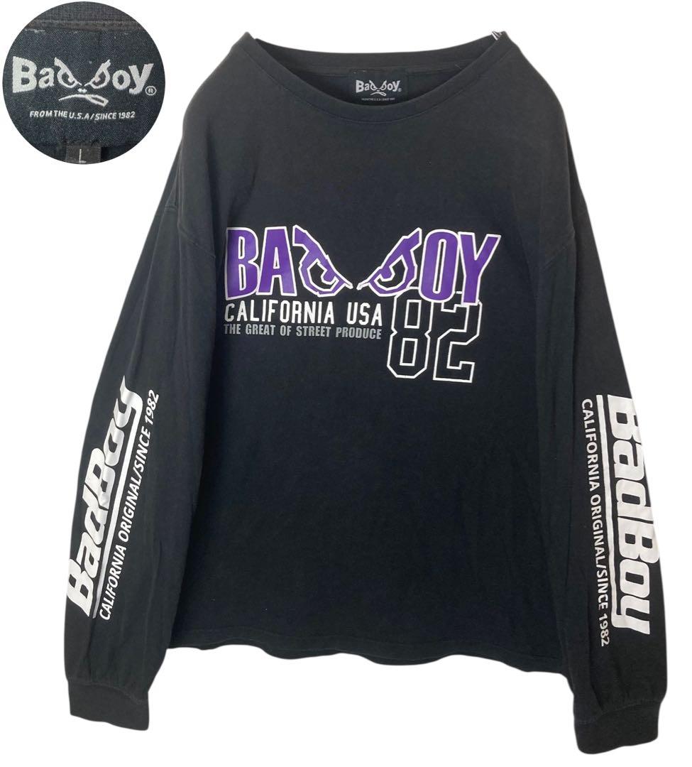90s古着BADBOYでかロゴ×袖ロゴブラックロンTゆったりサイズ
