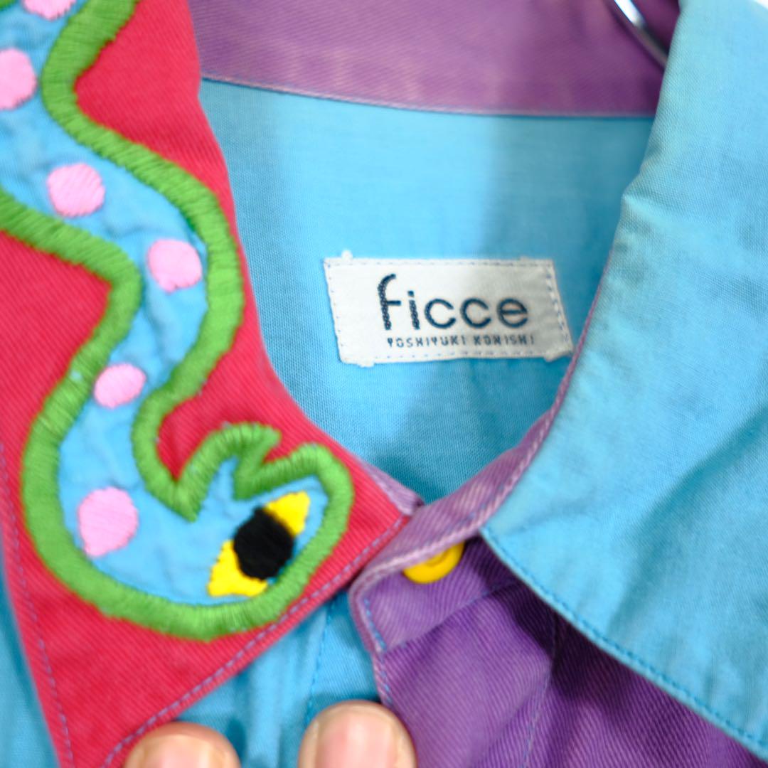 1980s FICCE パッチワーク　刺繍　ハンドメイド　シャツ　総柄　アート 1980s FICCE パッチワーク 刺繍 ハンドメイド シャツ 総柄 アート