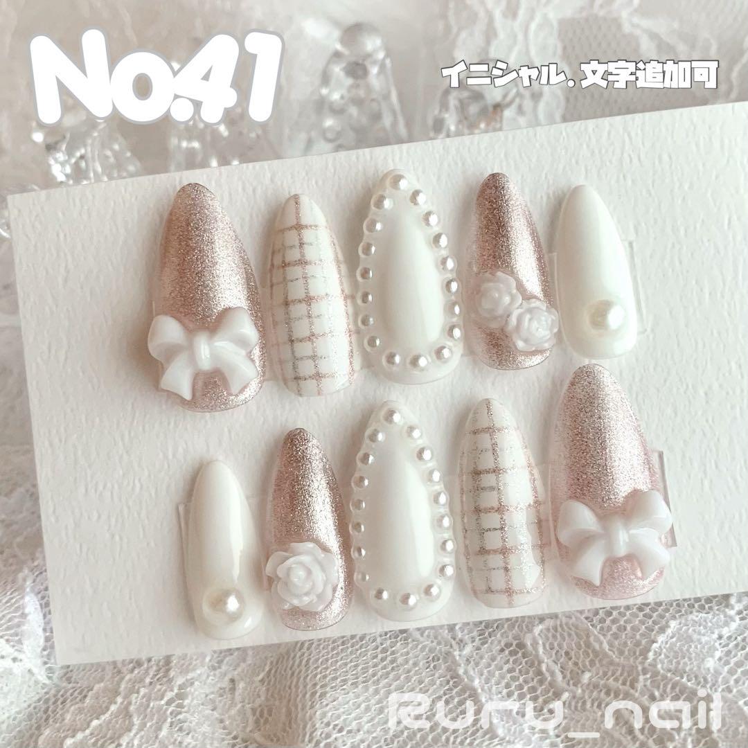ネイルチップ‪‪❤︎‬ピーチ マグネット 量産型地雷韓国ワンホンイニシャル ネイルチップ‪‪❤︎‬ネイビー ホワイト量産型地雷韓国ワンホン‬