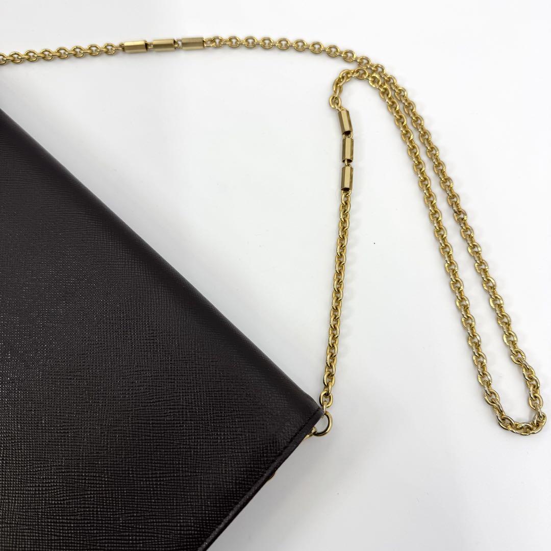 美品✨イヴ サンローラン 2way ショルダーバッグ クラッチ チェーン こげ茶