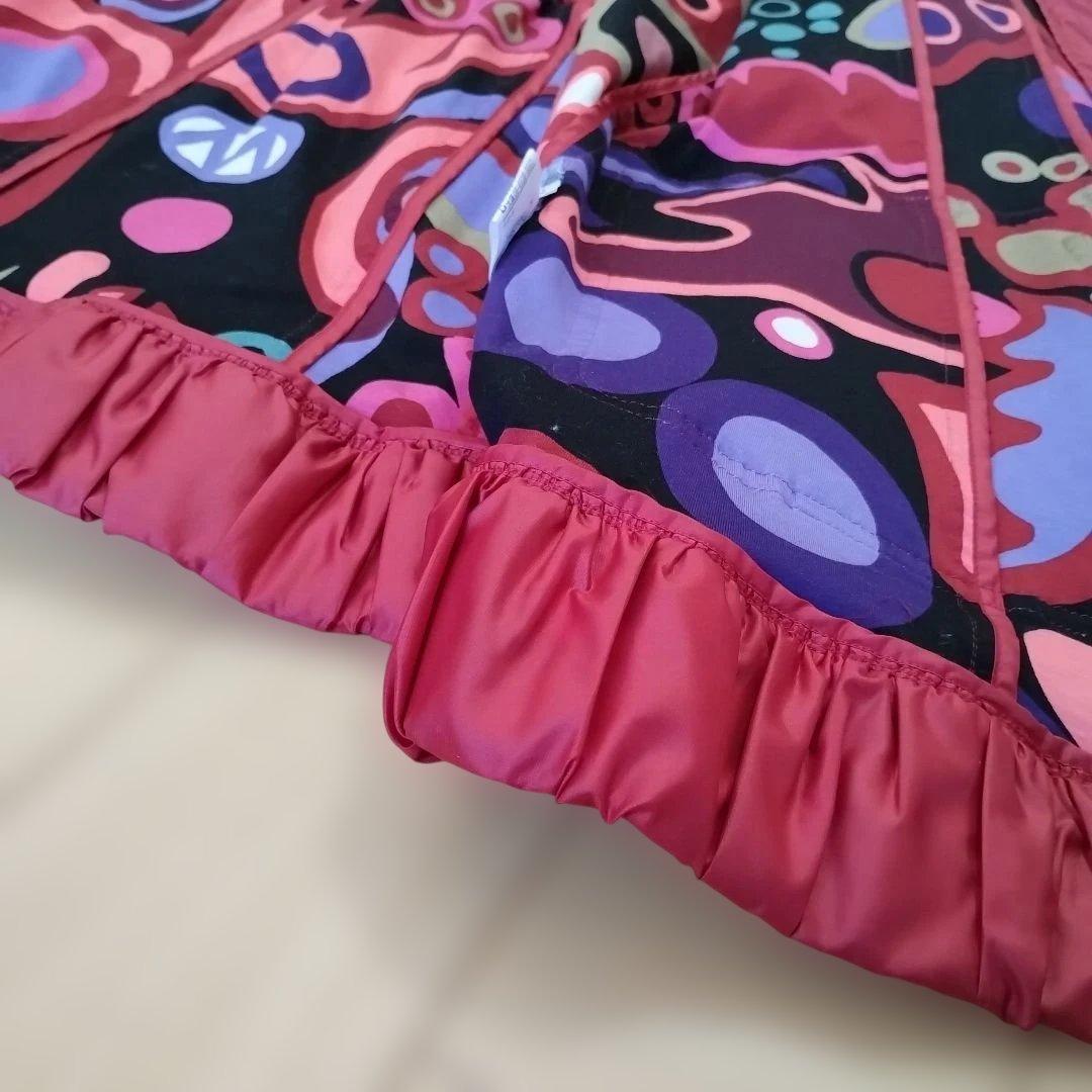 【TOKUKO 1er Vol】ノーカラーコート 裏地総柄 Aライン/赤 【TOKUKO 1er Vol】ノーカラーコート 裏地総柄 Aライン/赤