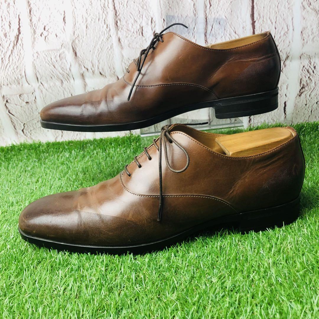 【良品】BOSS ホールカット 革靴 内羽根 厚底 ウィングチップ 7(26)
