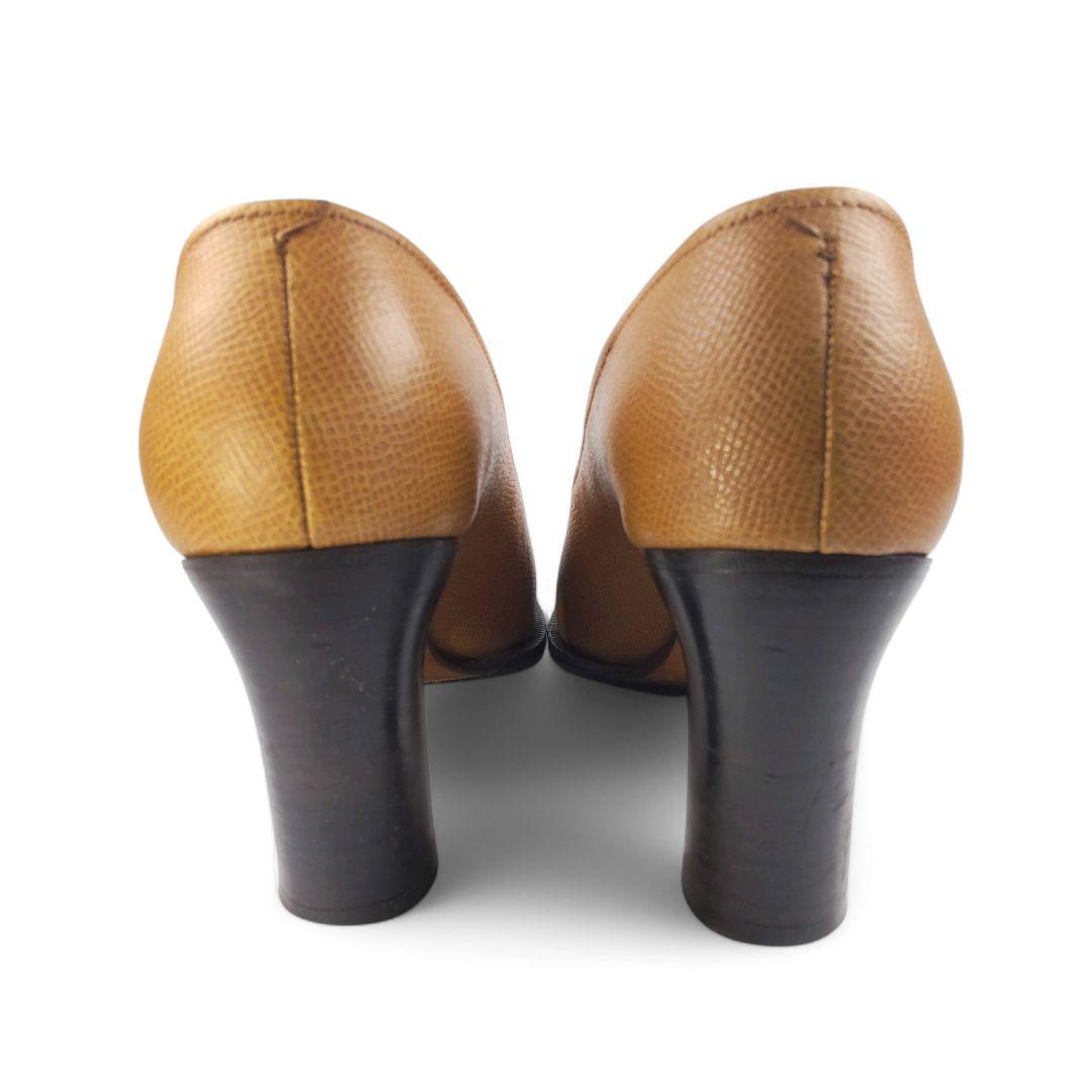 【HERMES/エルメス】美品 レザー パンプス チャンキー ヒール 35.5