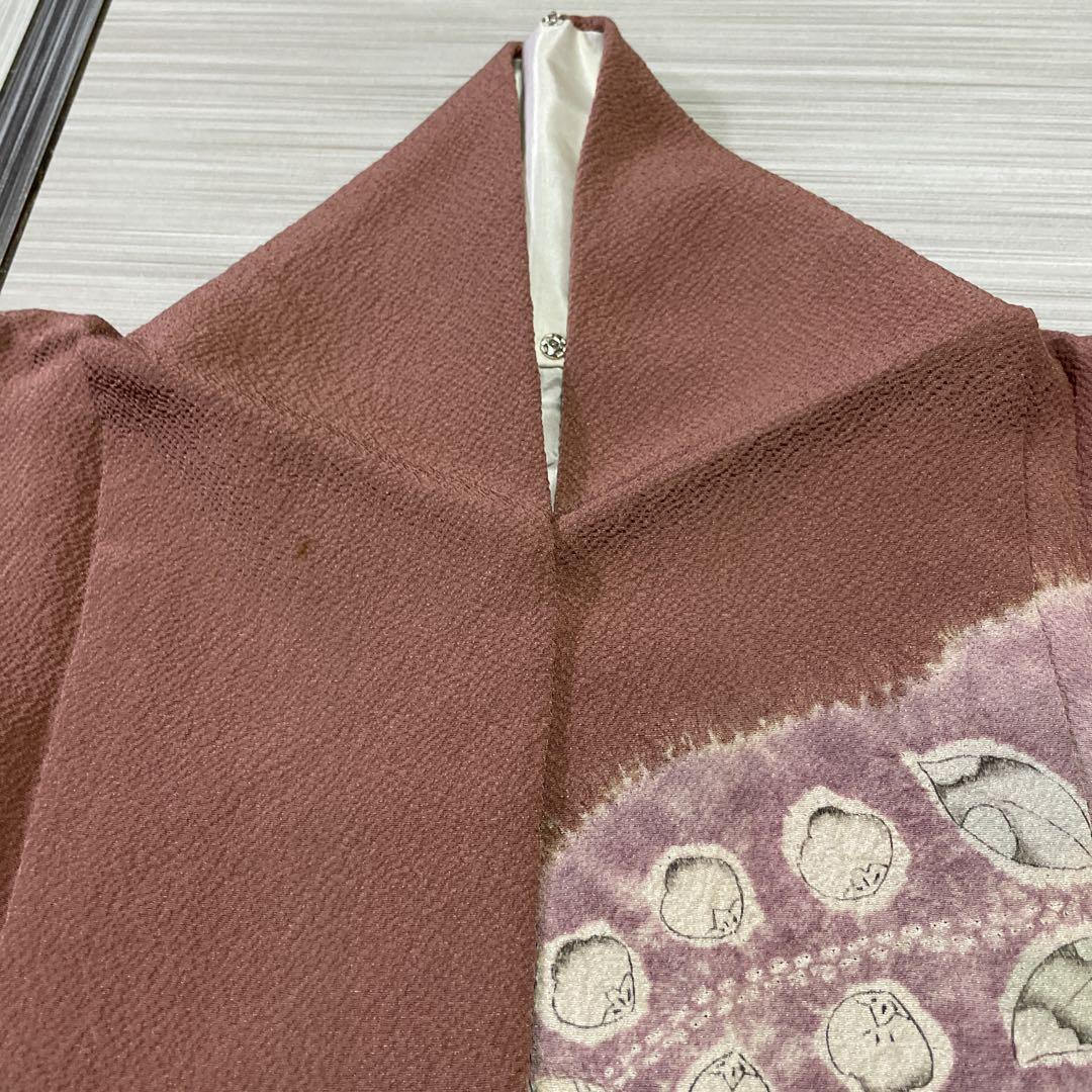 AK-1558   付下げ　辻ヶ花　一部しぼり　縮緬　正絹　広衿　袷　着物