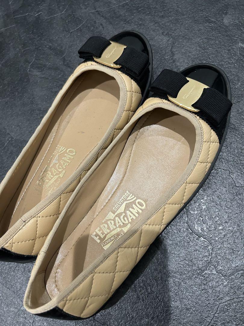 SALVATORE FERRAGAMO エンヘリッシュトハラホフラットシュス Salvatore Ferragamo Flat Pumps Blk Boxed Black 6 Size Hzt59