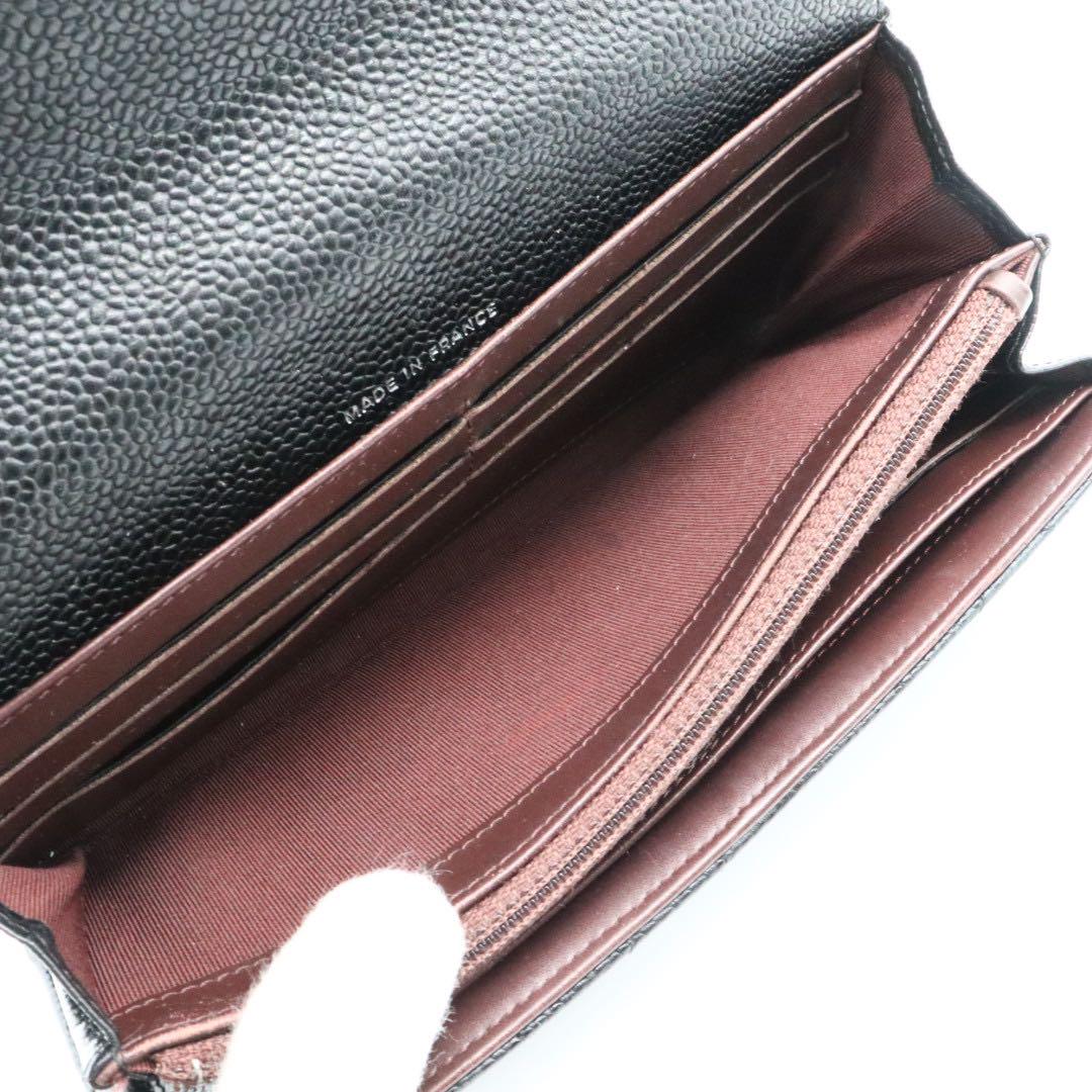 美品　シャネル　キャビアスキン　マトラッセ　長財布　ブラック