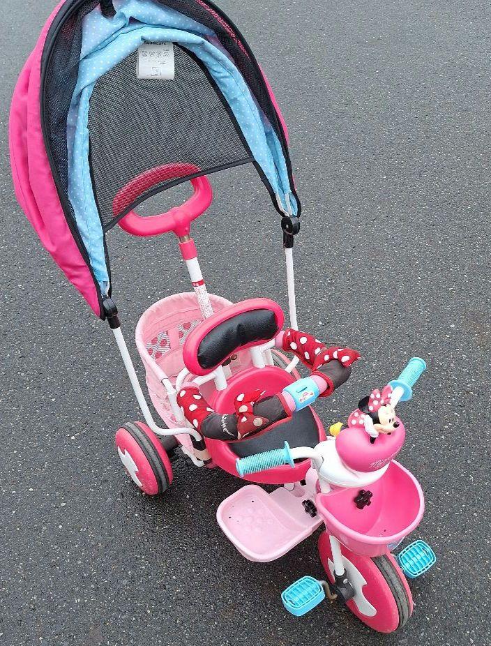 ミニーマウス 三輪車 ピンク 日よけ付き