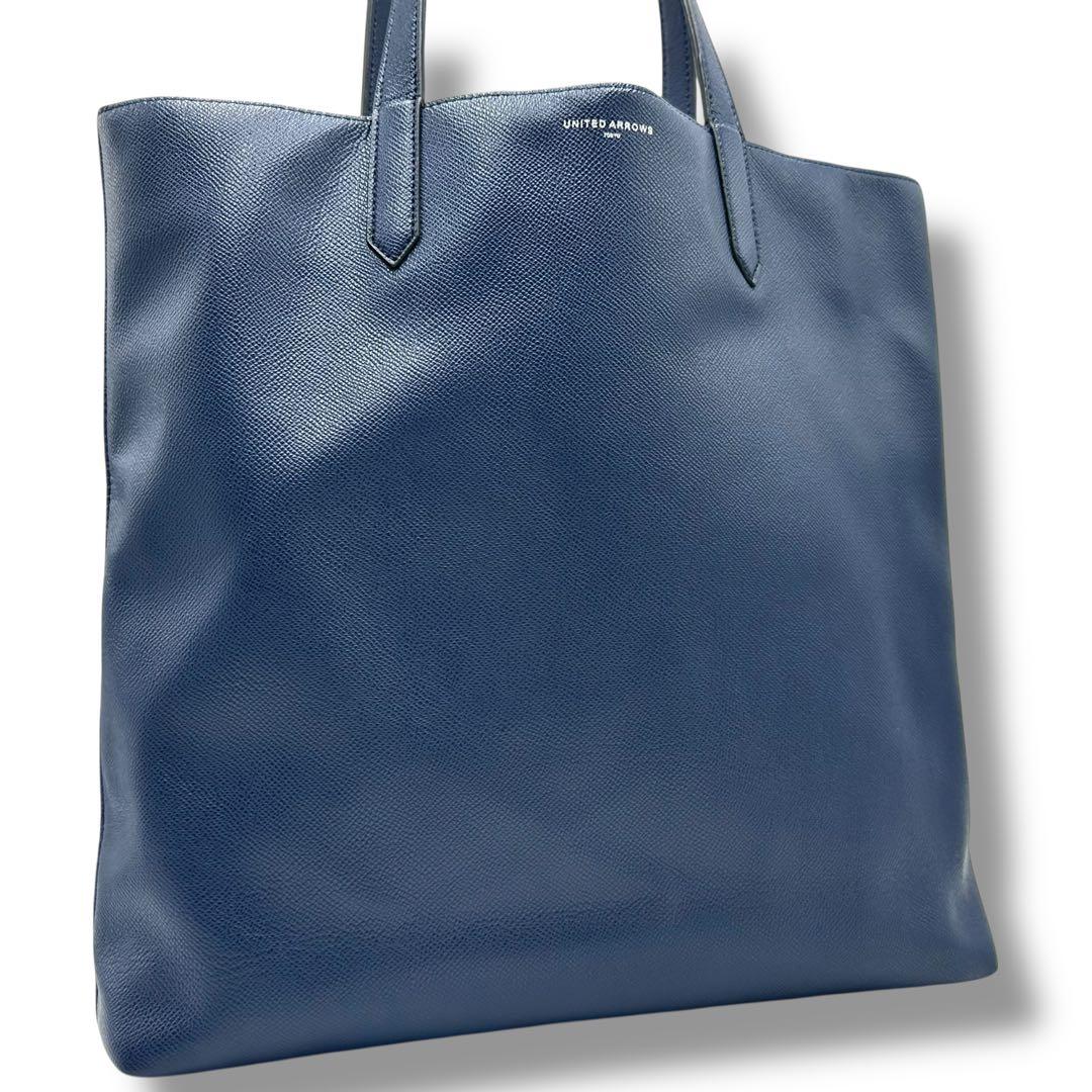 極美品 ユナイテッドアローズ トートバッグ A4 レザー 肩掛け 青 メンズ
