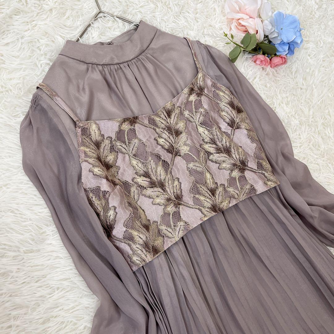 【未使用タグ付き✨】レースビスチェ×ボトルネックプリーツ結婚式ワンピースドレス