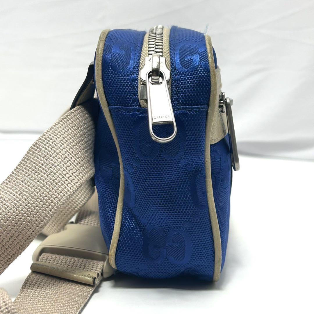 と*と様 GUCCI ボディバッグ GGパターン 青 グッチ ボディバッグ オフ ザ グリット GGナイロン ブルー