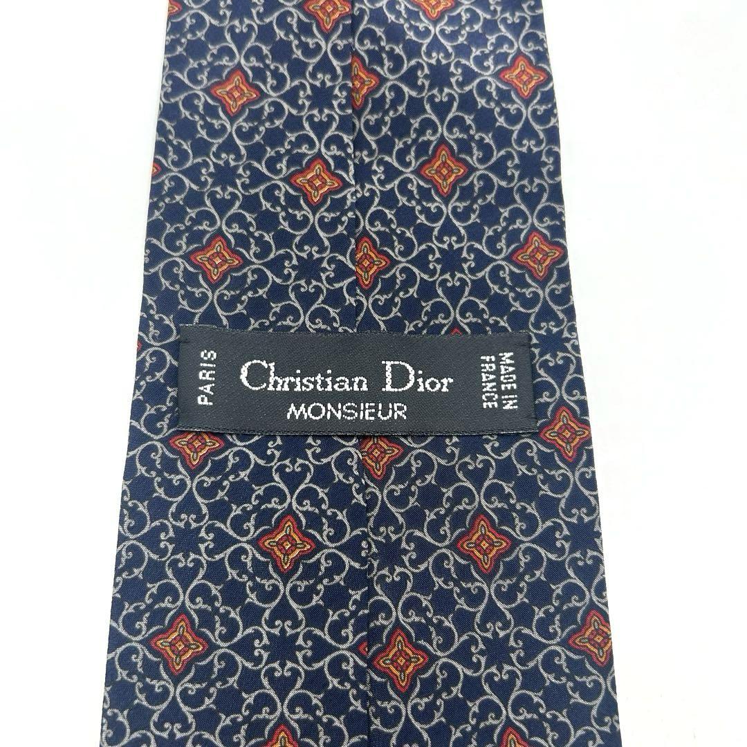 美品】Christian Dior ネクタイ 総柄 高貴 幾何学 ネイビー 紺