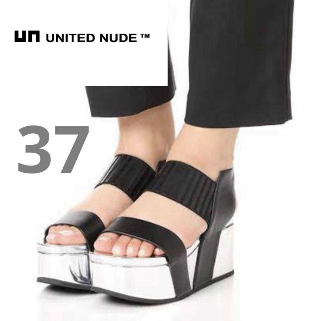 UNITED NUDE ブラック×シルバー 厚底サンダル 37