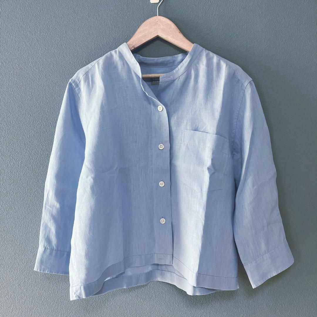 在庫あり】 マーガレットハウエルの爽やかブルーの麻素材シャツ