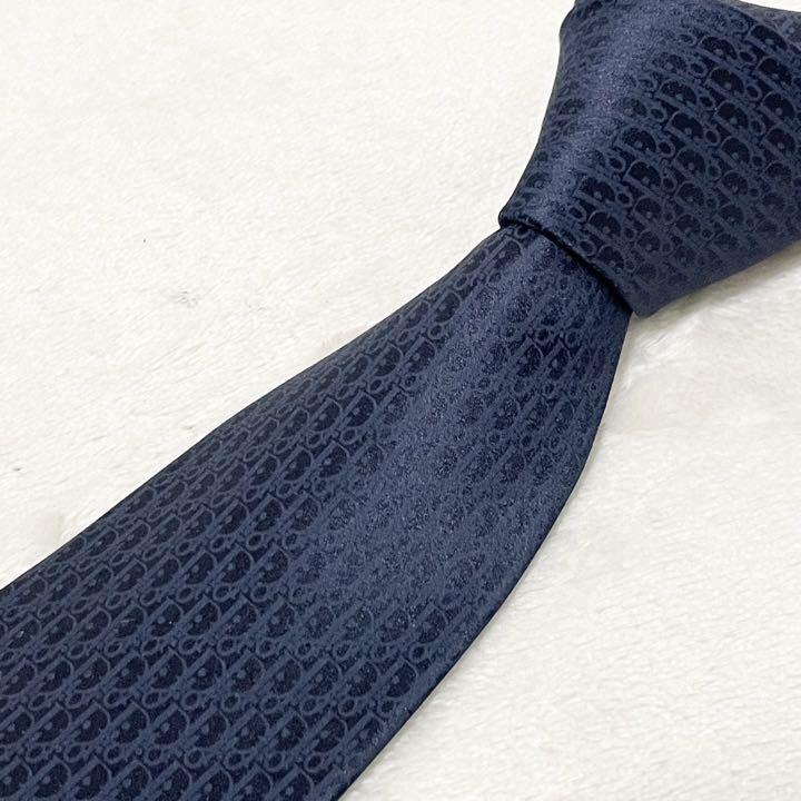 【美品】ディオール　ネクタイ　総柄　ネイビー　ハイブランド　DC 高級シルク Dior - □美品□ ChristianDior クリスチャンディオール シルク