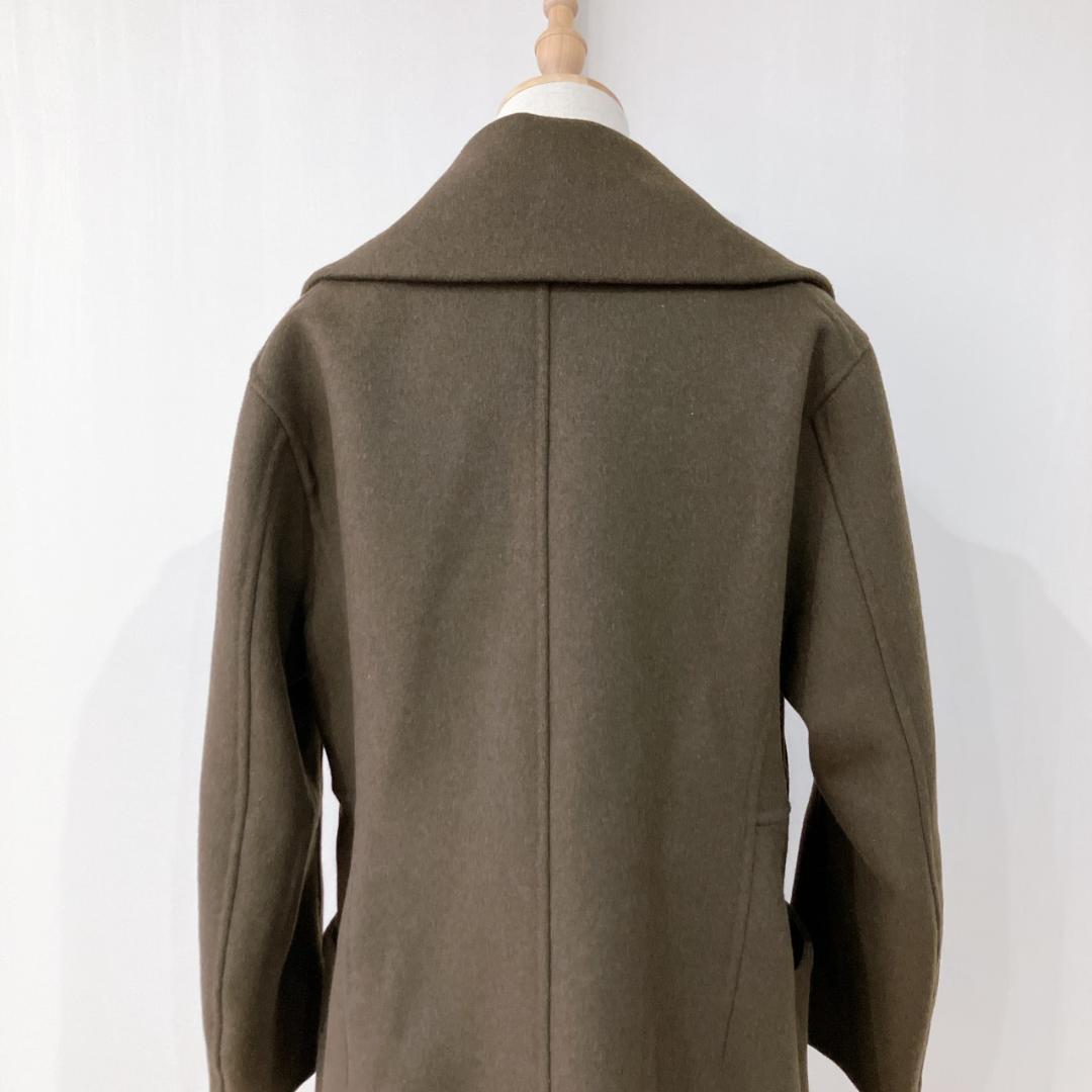 J ウールブレンドダブルフェイスピーコートオリーブL