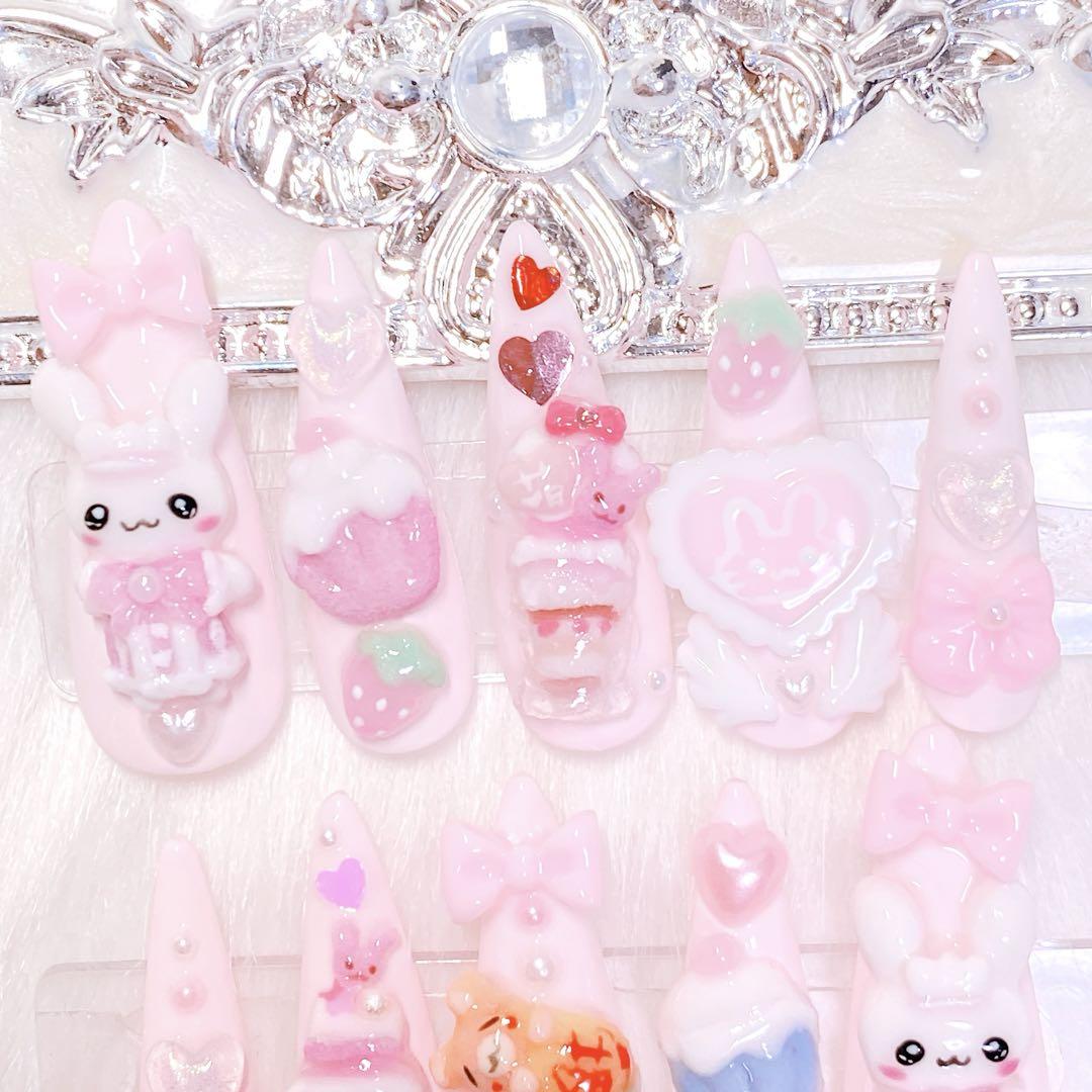 〔現品〕甘々♥うさぎメイドのバレンタインネイル 平成女児 量産型 チョコ 平成女児うさぎメイド女児ネイル量産型地雷スイーツくま