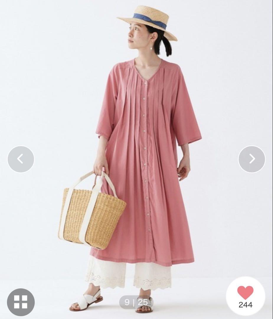 美品✨Sunny clouds 羽織りにもなるワンピース　ロング　ピンク　LL