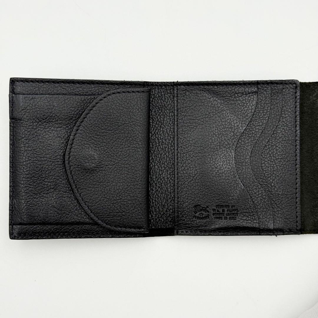 希少 極美品 イルビゾンテ 三つ折り財布 ブラック レザー 金ボタン ロゴ型押し