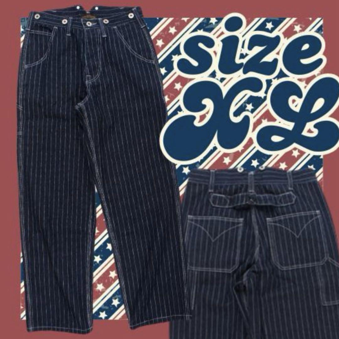 XL ウォバッシュ パンツ デニム アメカジ ストライプ ヒッコリー