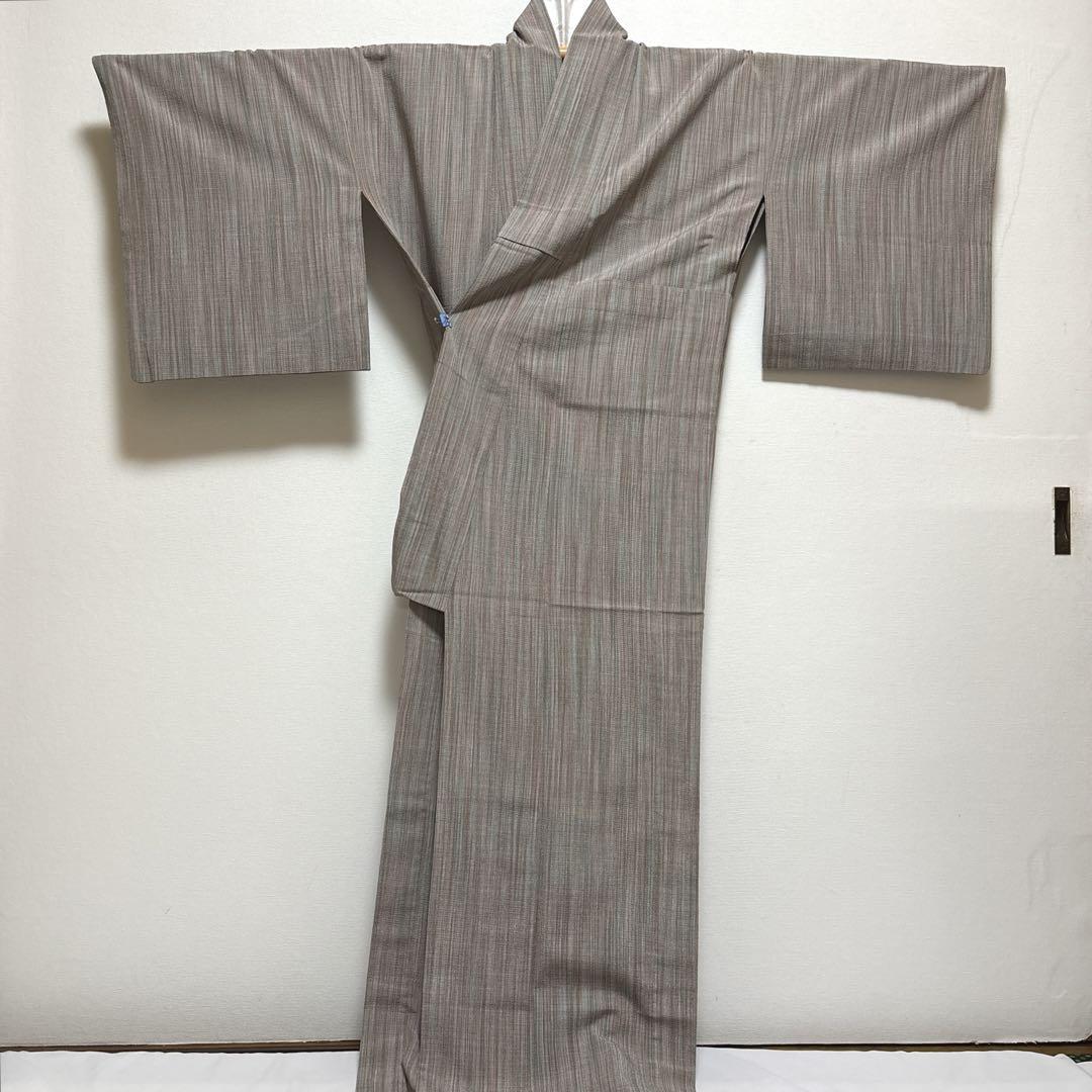 紬着物【林宗平工房】古代本塩沢 正絹 証紙付き 単衣着物 縞文様
